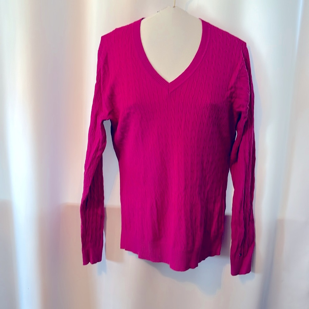 Tommy Hilfiger Cotton Cable Knit V-Neck Sweater